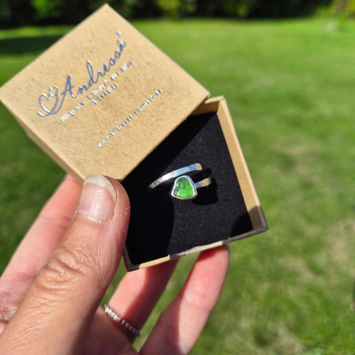 Seeglas Ring Schlange · offen · grünes Seeglas, 6 weitere Farben