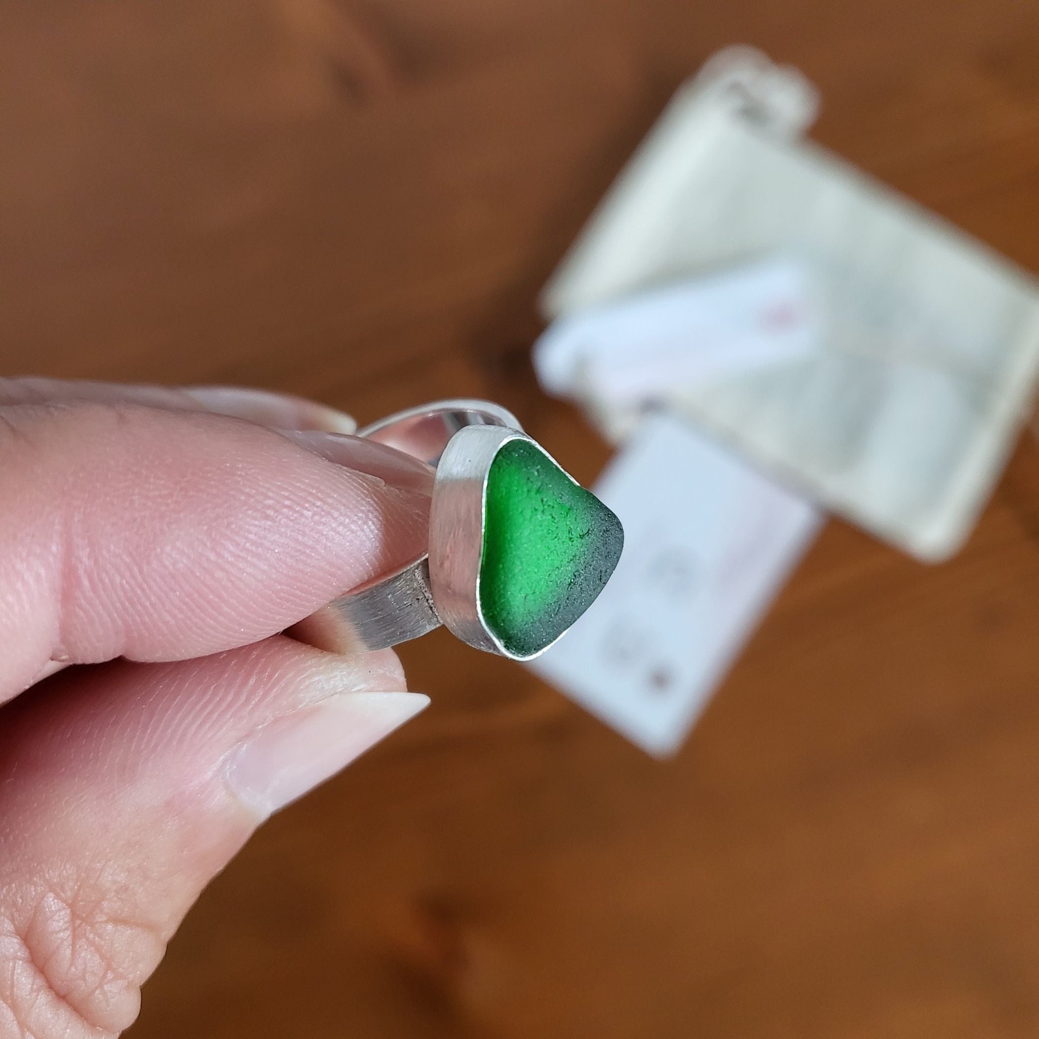 Seeglas Ring Statement massiv Silber Bandring | Rügen handgeschmiedet edel