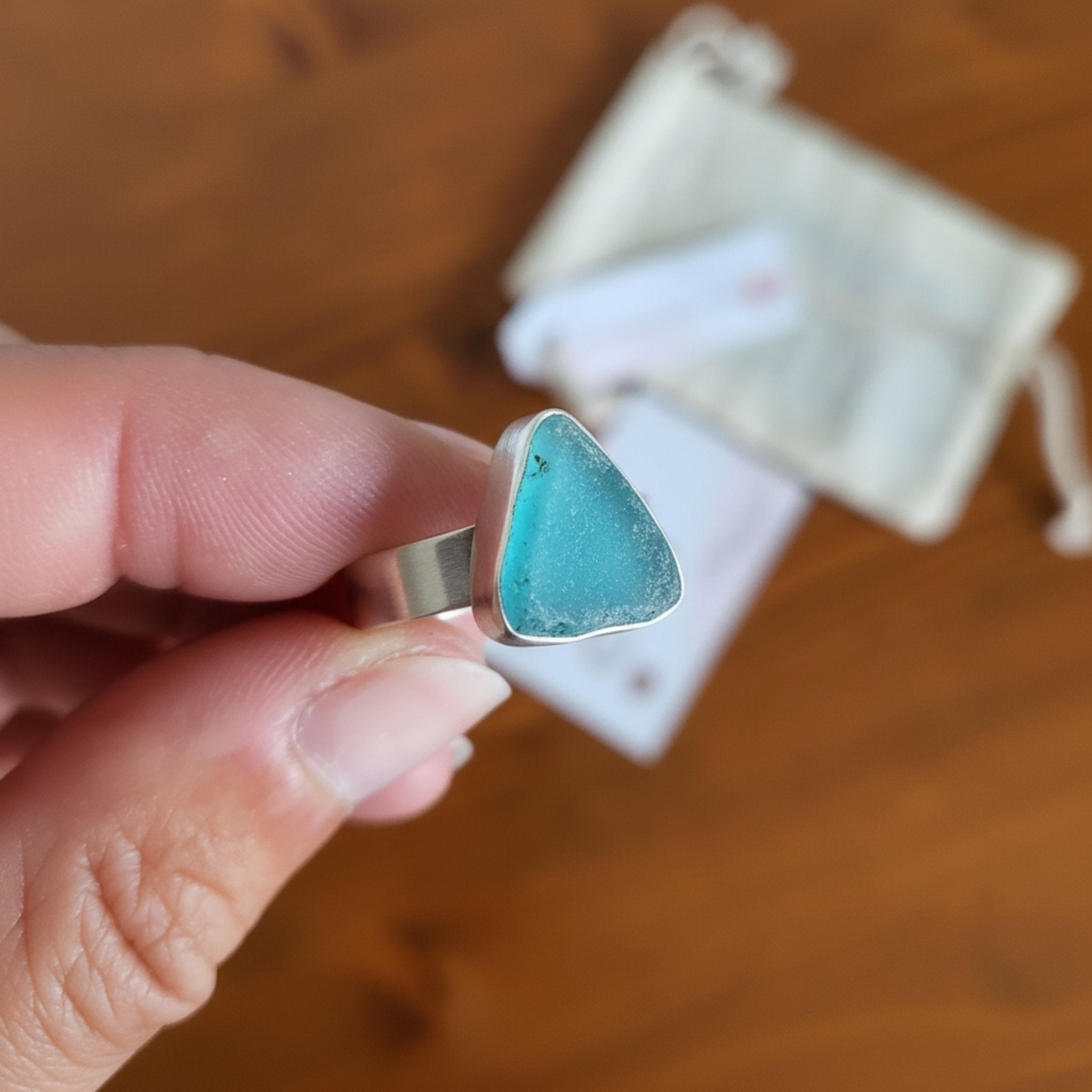 Seeglas Ring Statement massiv Silber Bandring | Rügen handgeschmiedet edel