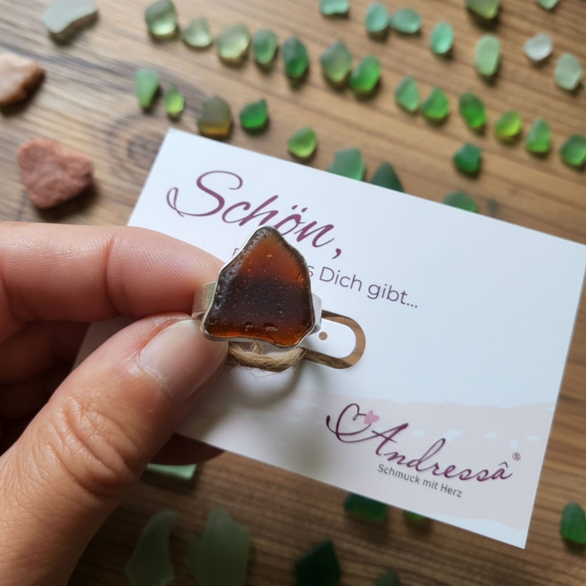 Seeglas Ring Statement massiv Silber Bandring | Rügen handgeschmiedet edel
