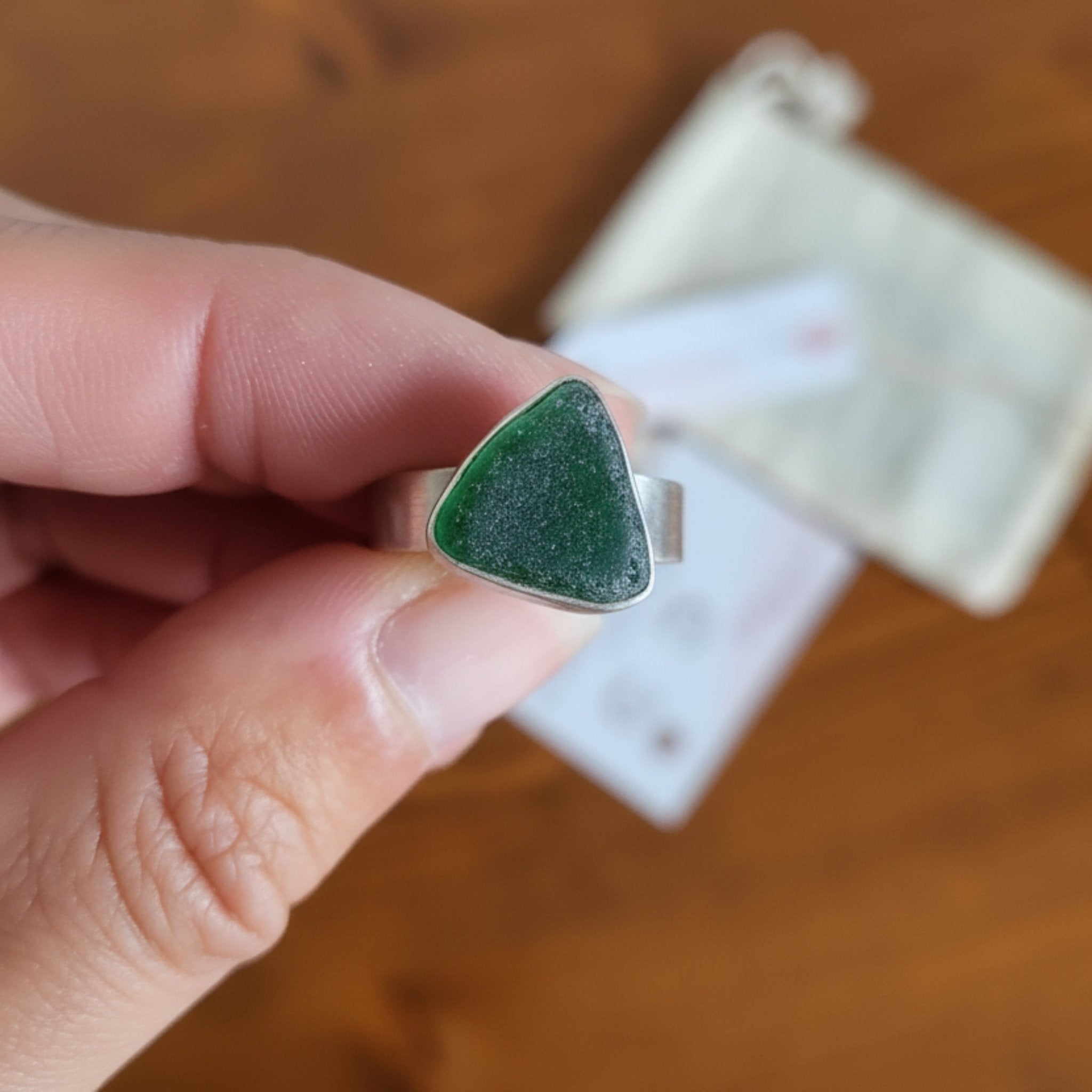 Seeglas Ring Statement massiv Silber Bandring | Rügen handgeschmiedet edel