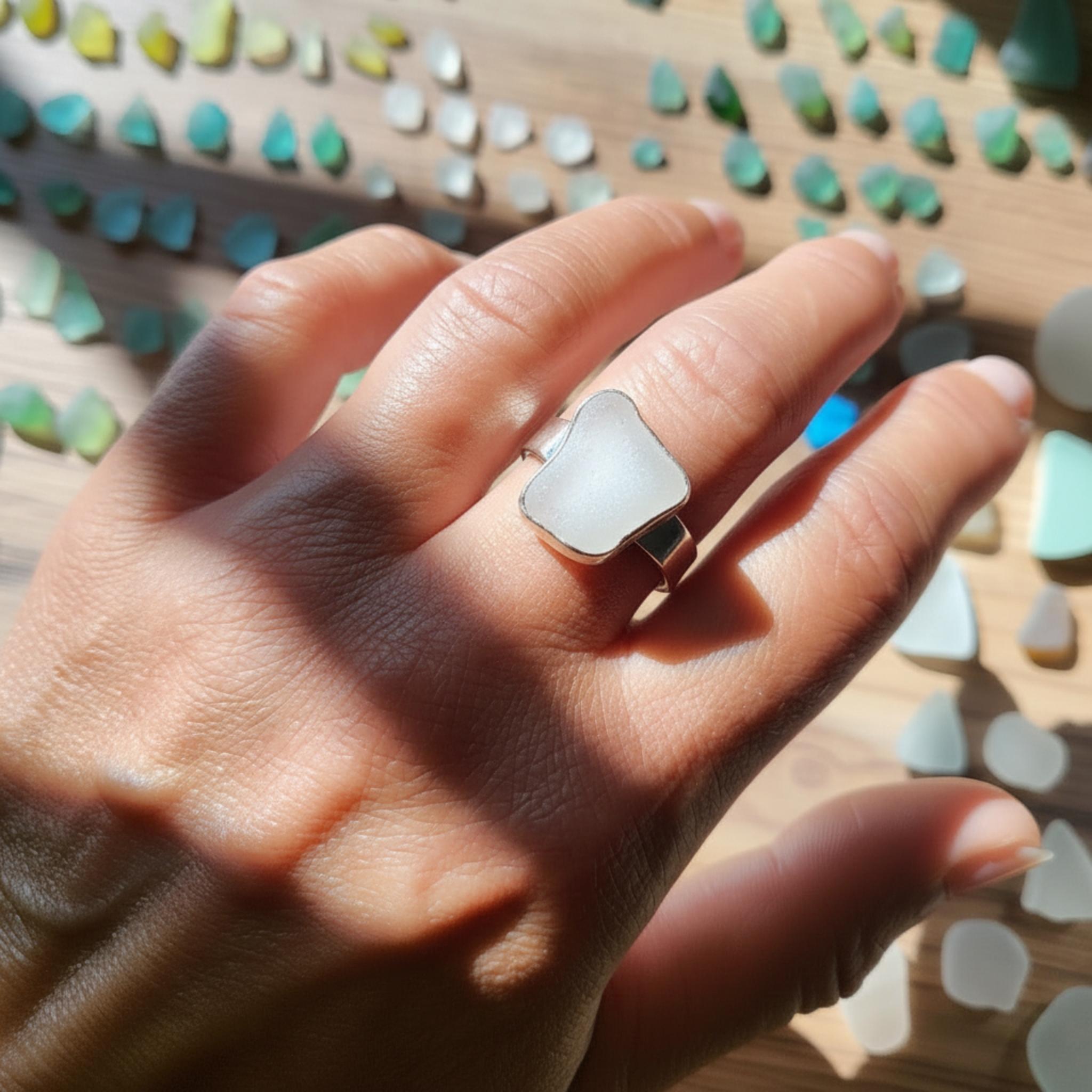 Seeglas Ring Statement massiv Silber Bandring | Rügen handgeschmiedet edel