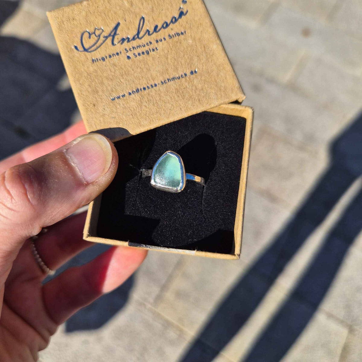 Seeglas Ring Verlobungsring · Hammerschlag · Aquamarin