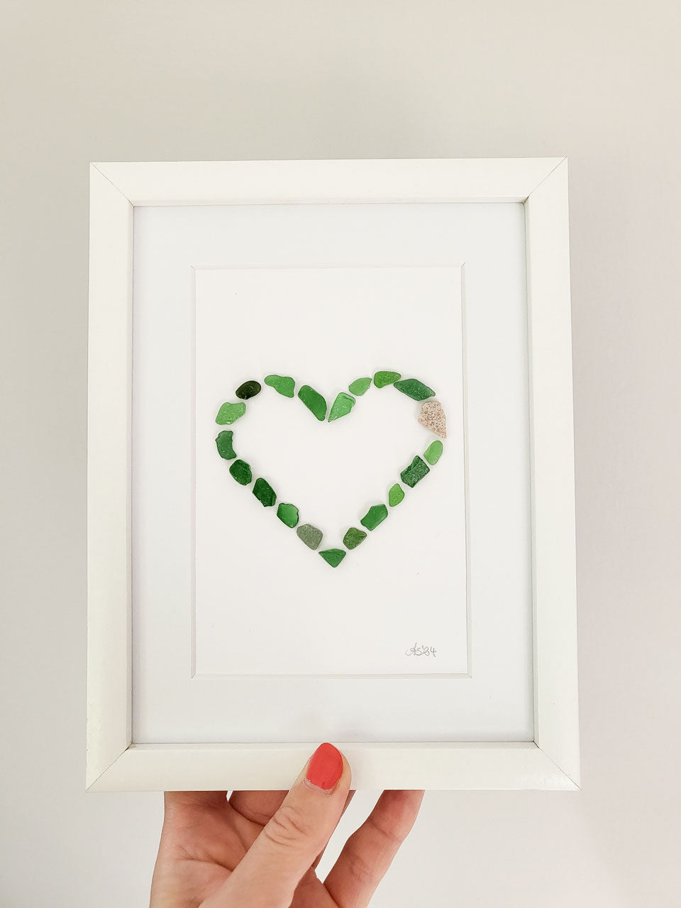 Seeglas Bild Herz - mit echtem Seeglas aus der Ostsee