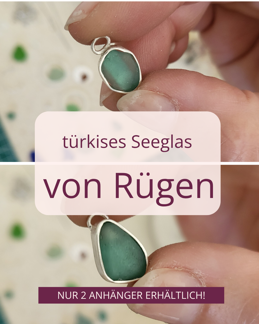 Einzigartige Seeglas-Ketten in strahlendem Türkis - Silberketten mit echtem Seeglas von Rügen