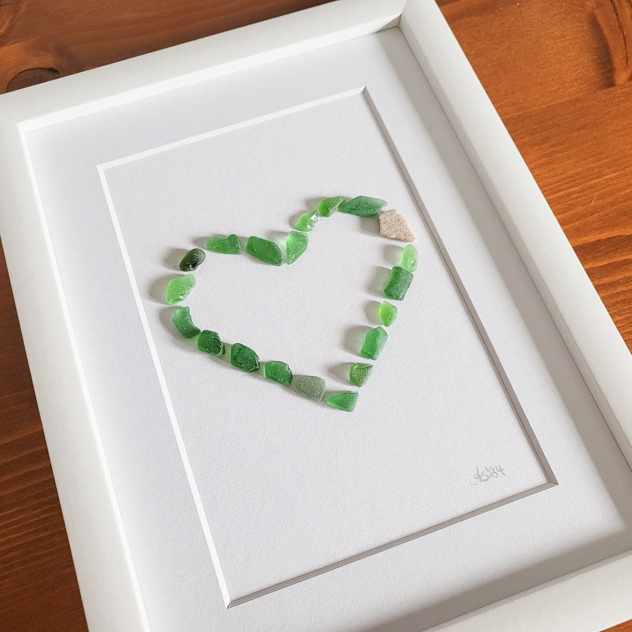 Seeglas Bild Herz - mit echtem Seeglas aus der Ostsee