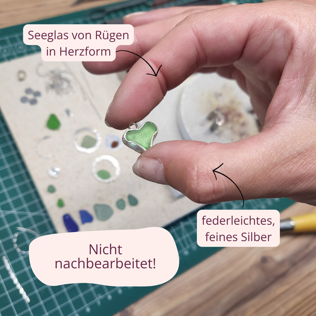 Einzigartige Seeglas-Herz-Kette mit leuchtend grünem Glas - ein Stück Küstenliebe nur für dich!