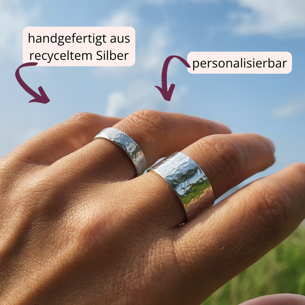 Partnerringe mit Gravur aus 935 Silber | Handgeprägt von Rügen