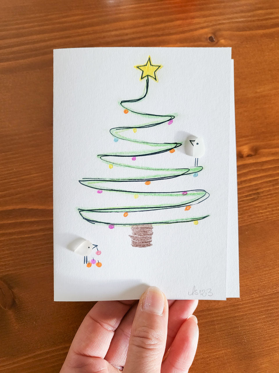 Weihnachtskarten mit Tannenbaum - mit echtem Seeglas aus der Ostsee