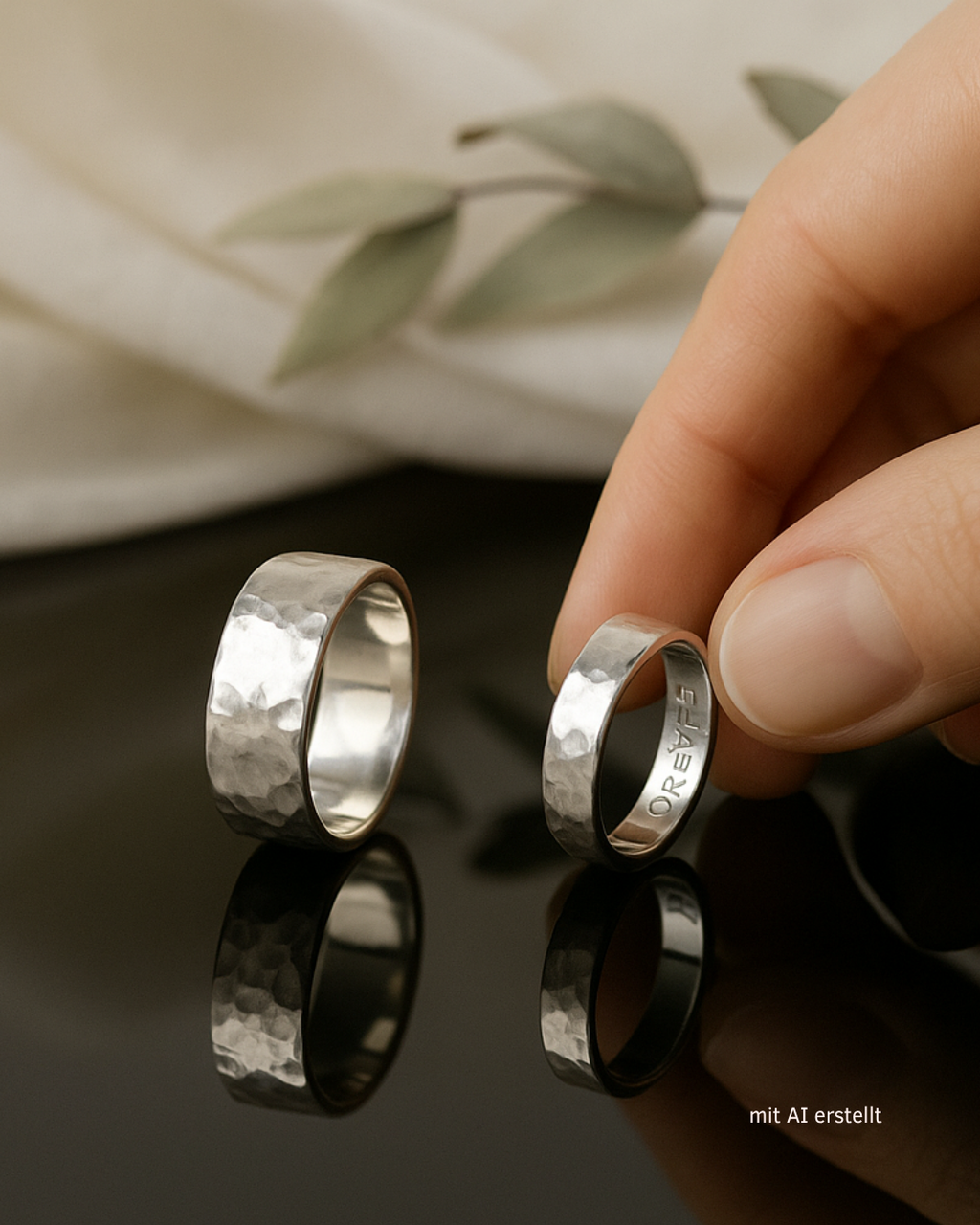 Partnerringe mit Gravur aus 935 Silber | Handgeprägt von Rügen