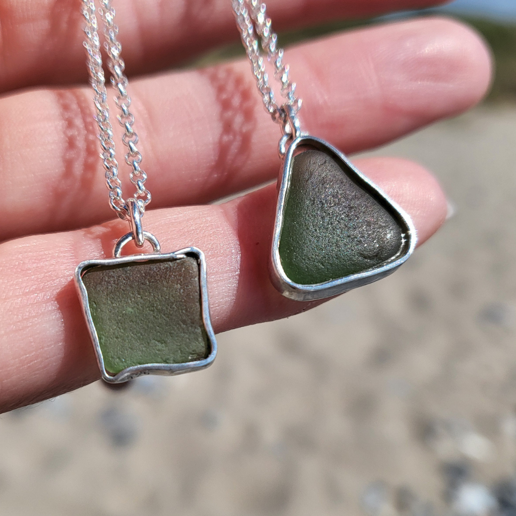 Seeglas Kette · Geometrische Fassung · Grün