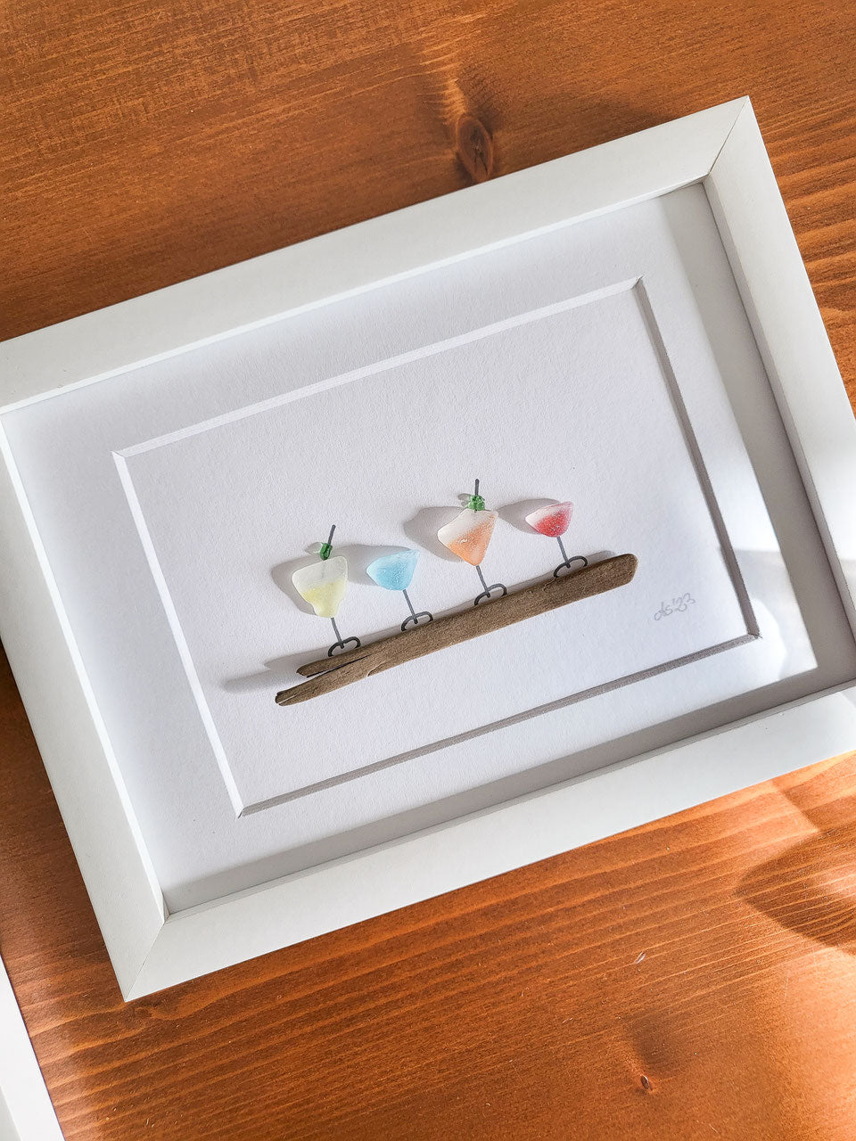 Andressâ - Seeglasbild cocktail o clock - mit Treibholz und und Seeglas aus der Ostsee