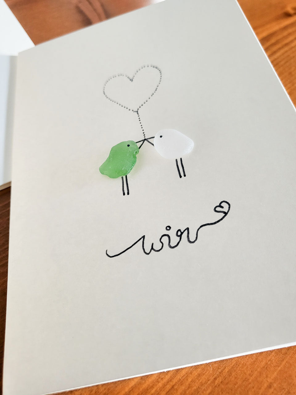 Karten zur Hochzeit und zum Valentinstag - mit echtem Seeglas aus der Ostsee