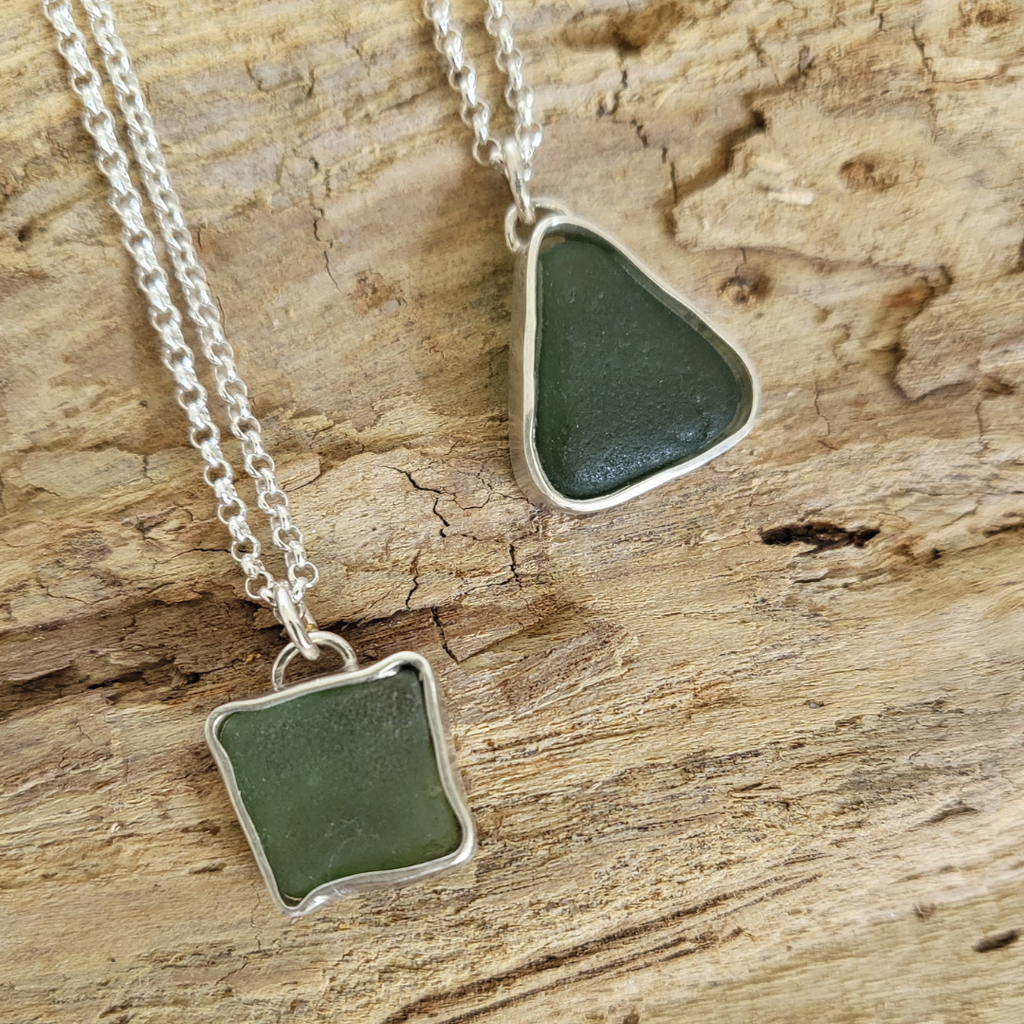 Seeglas Kette · Geometrische Fassung · Grün
