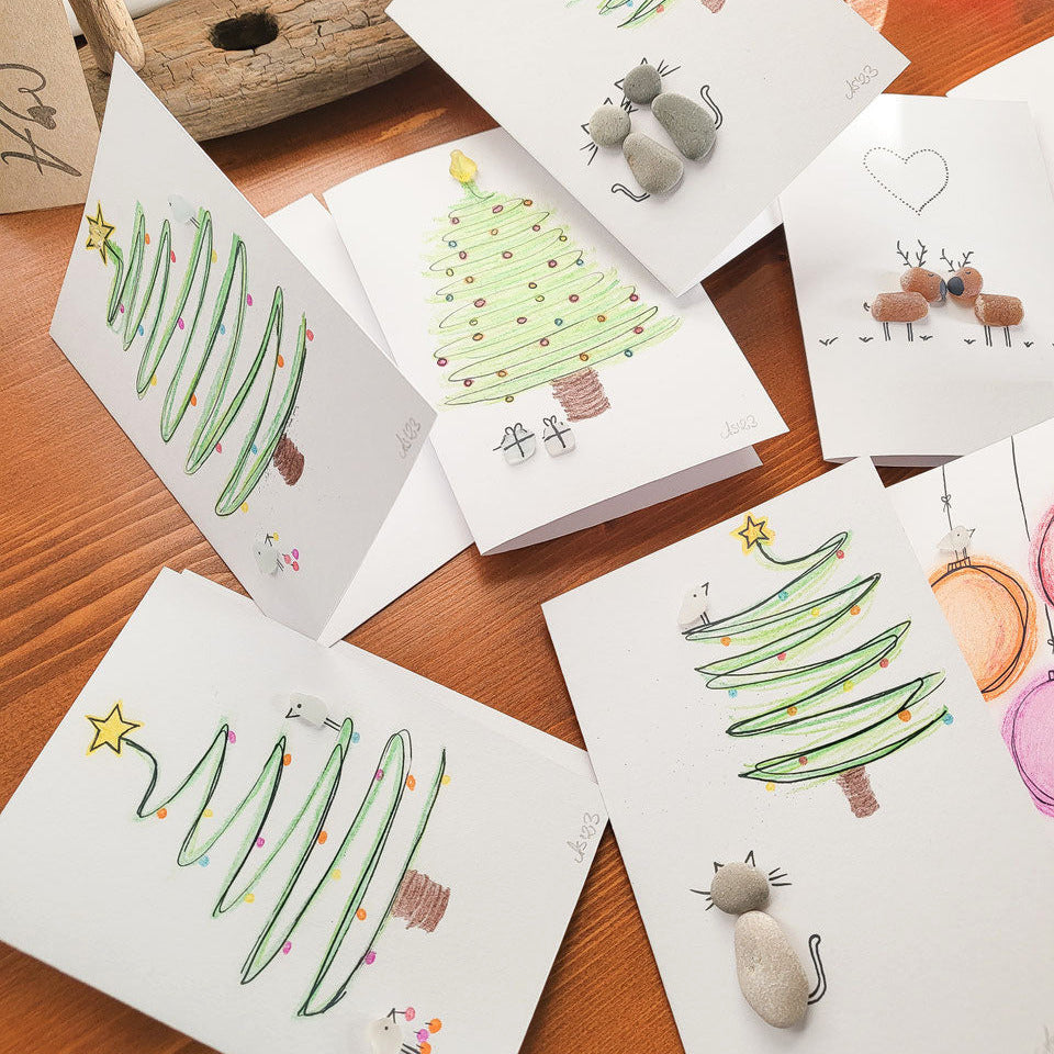 Weihnachtskarten mit Tannenbaum - mit echtem Seeglas aus der Ostsee