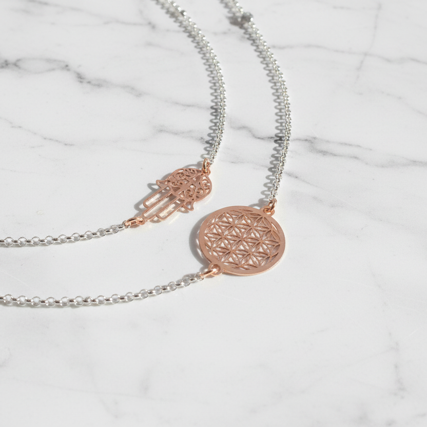 Hamsahand / Blume des Lebens 925 Silberarmband