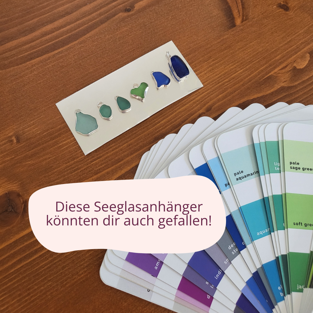 Seeglas Kette · eckige ovale Fassung · Türkis