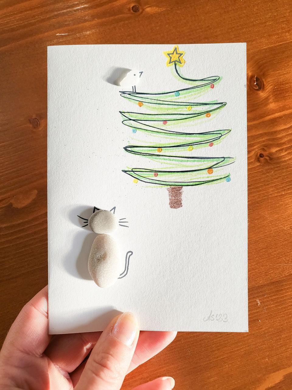 Weihnachtskarten mit Tannenbaum - mit echtem Seeglas aus der Ostsee