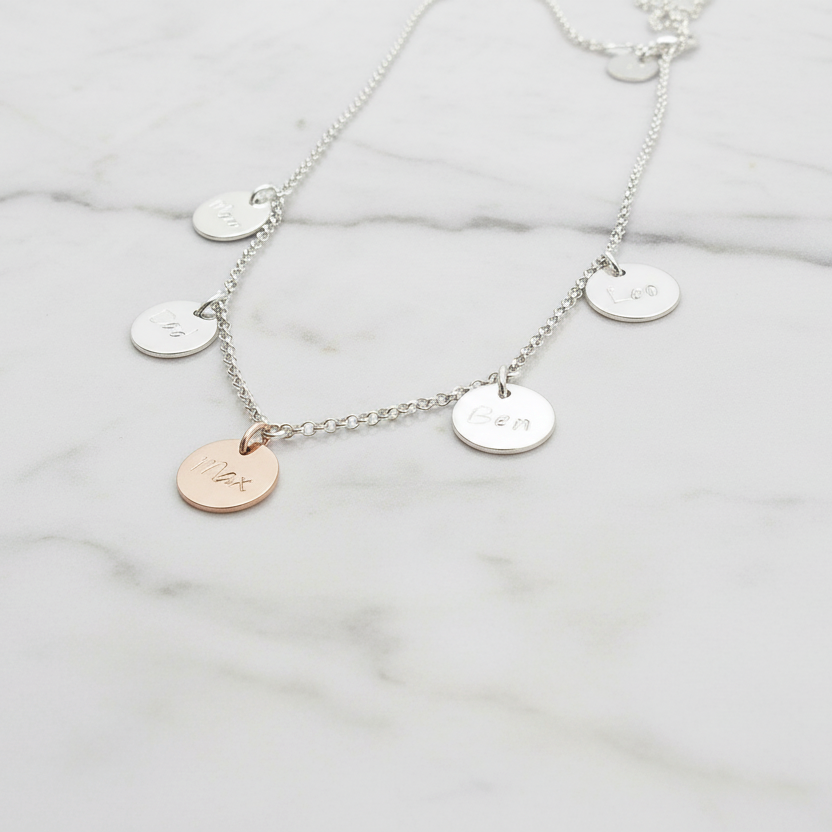 personalisierte Familienkette aus Silber – 5 Plättchen Bicolor - Andressâ