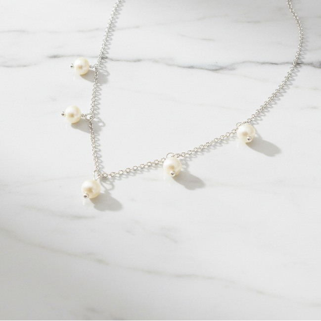 Silberkette mit 5 Perlen 925 Silberkette