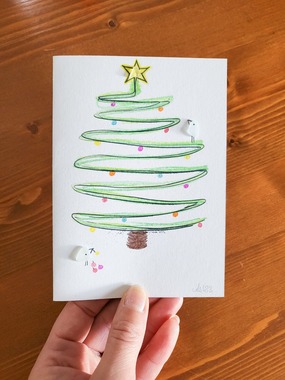 Weihnachtskarten mit Tannenbaum - mit echtem Seeglas aus der Ostsee