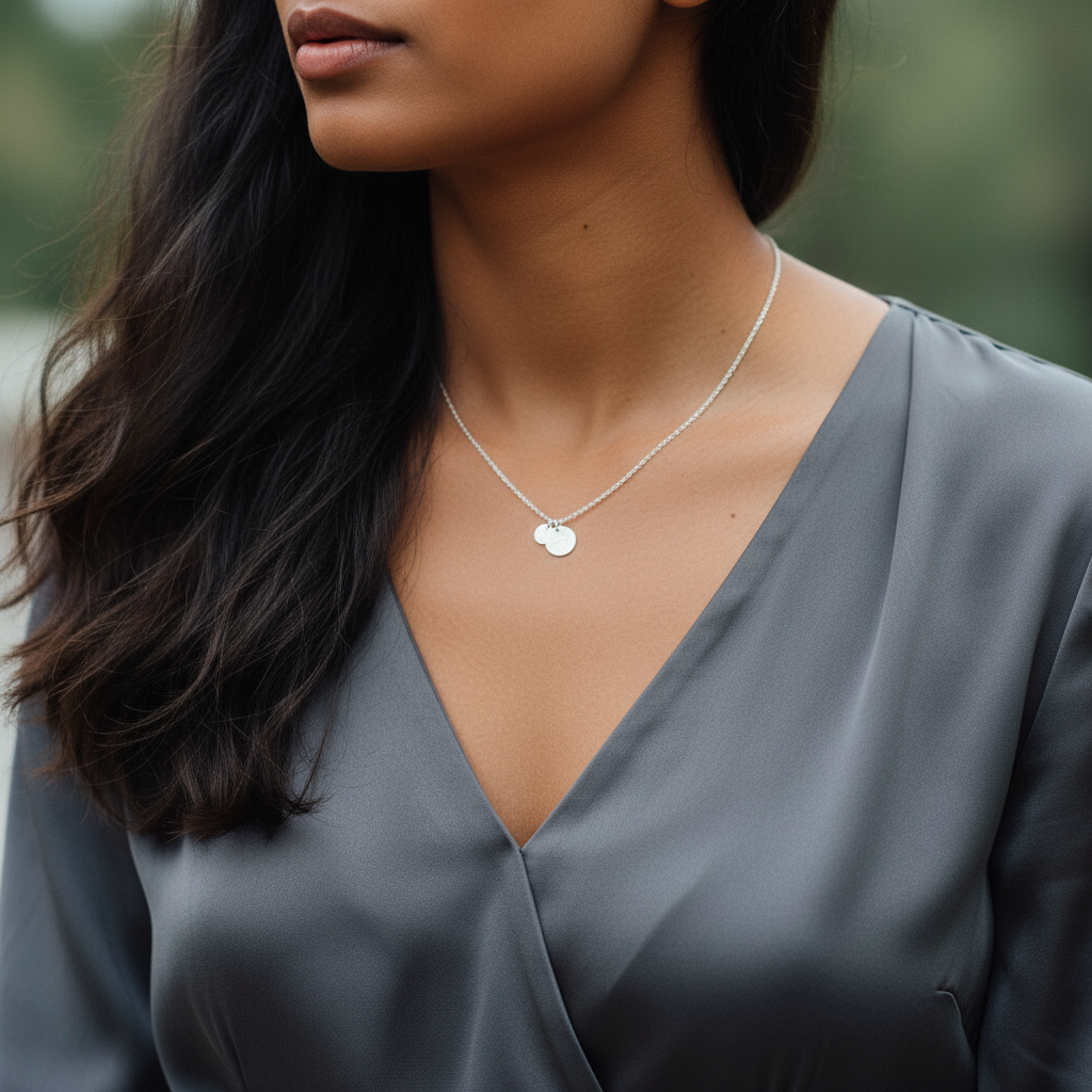 Personalisierte Silberkette mit zwei runden Silberplättchen - Handgefertigter Namensschmuck mit individueller Prägung