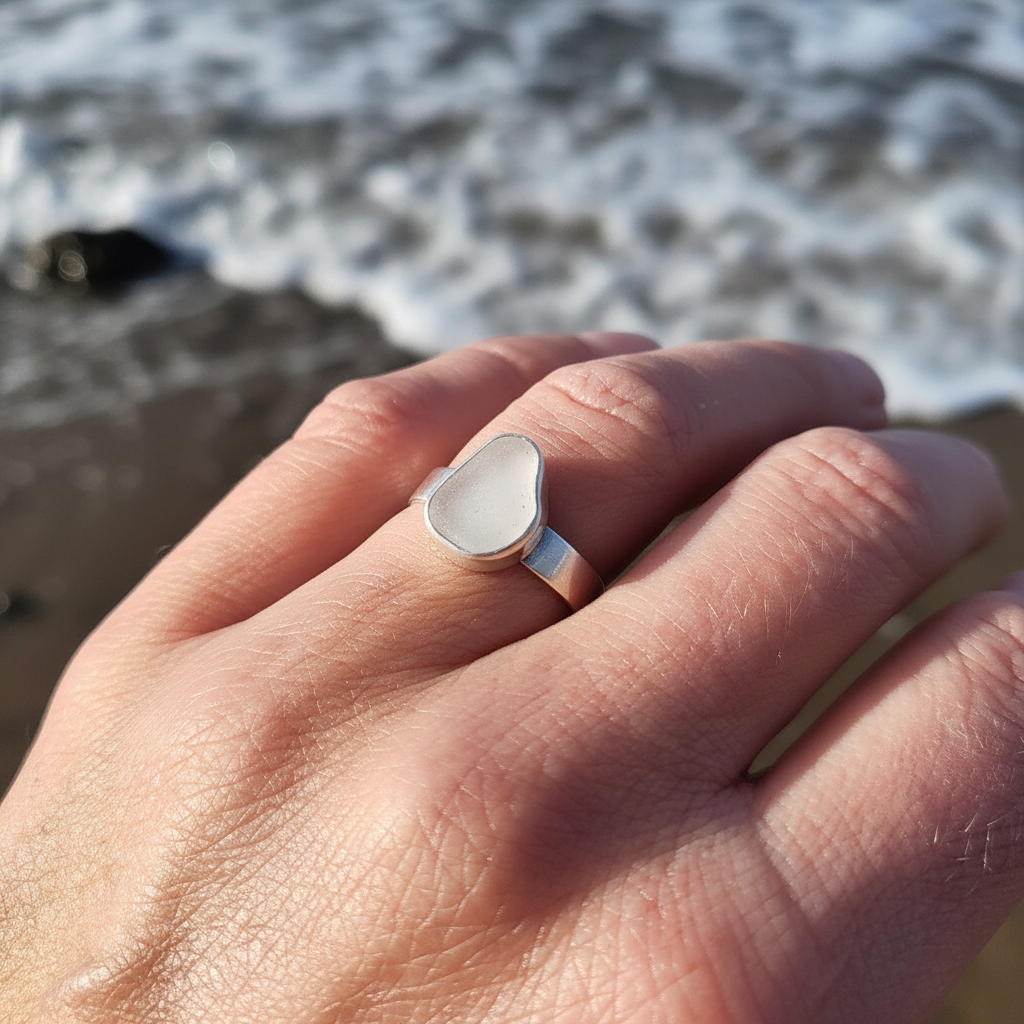 Handgefertigter Seeglasring aus 925 Sterling Silber - so einzigartig wie du!