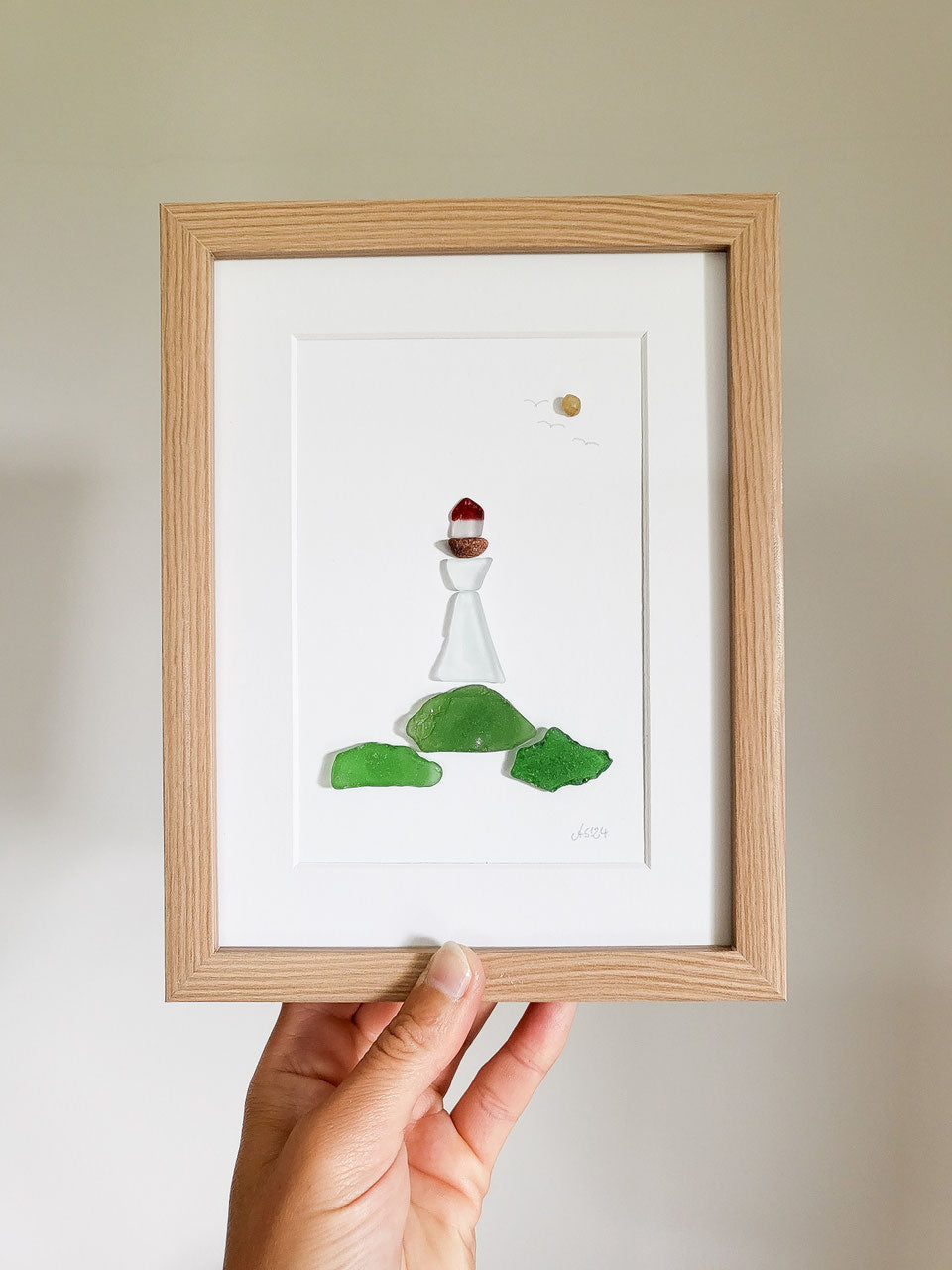 Seeglasbild Leuchtturmzauber - mit Steinen und echtem Seeglas aus der Ostsee