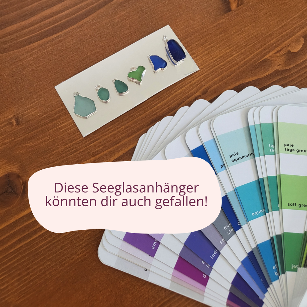 Seeglas Kette · Tropfen-Fassung · Aquamarin, Olivgrün