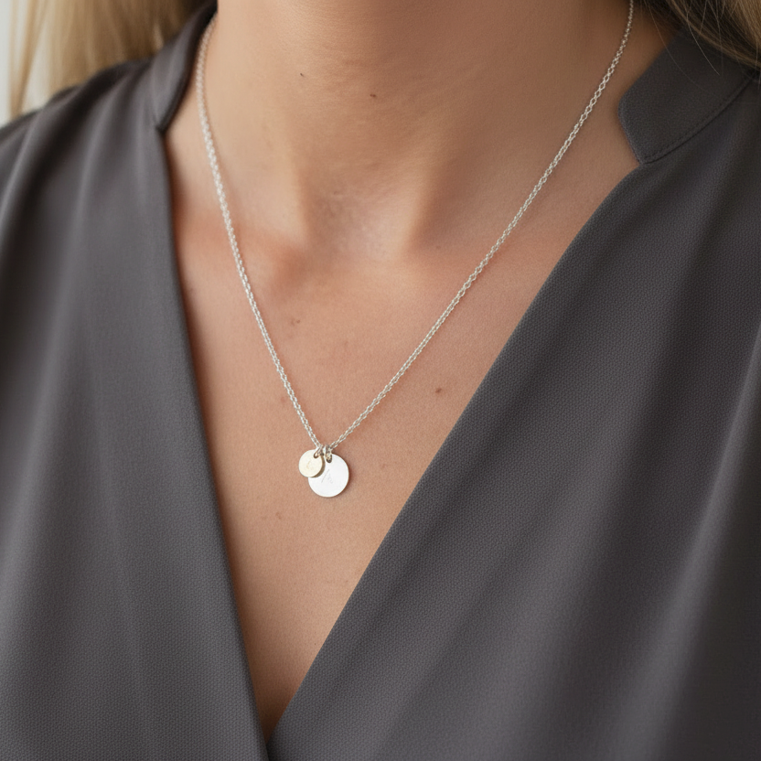 Handgefertigte Personalisierte Silberkette mit einem rosévergoldeten und einem Silberplättchen