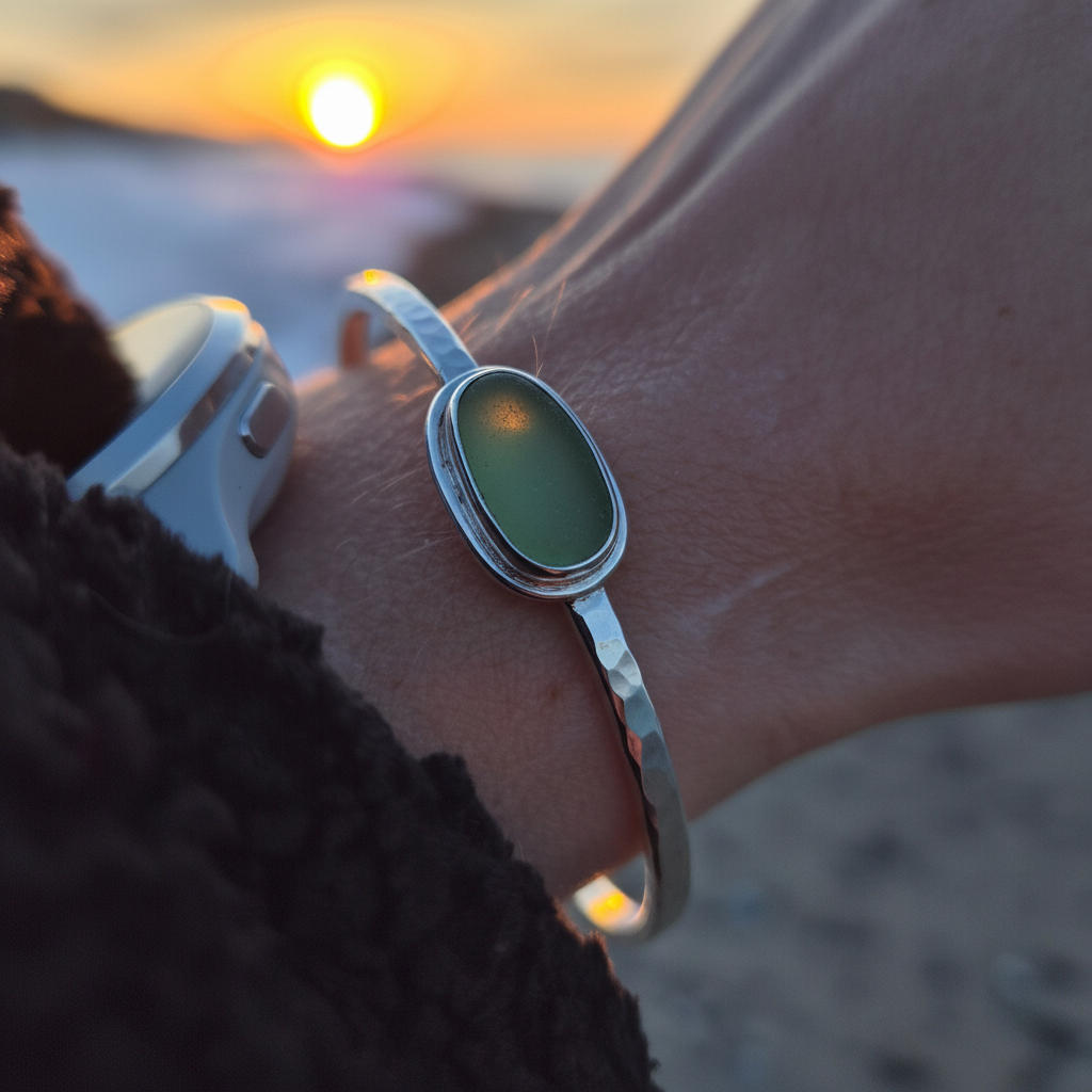 Limitierter Seeglas Armreif aus recyceltem Silber