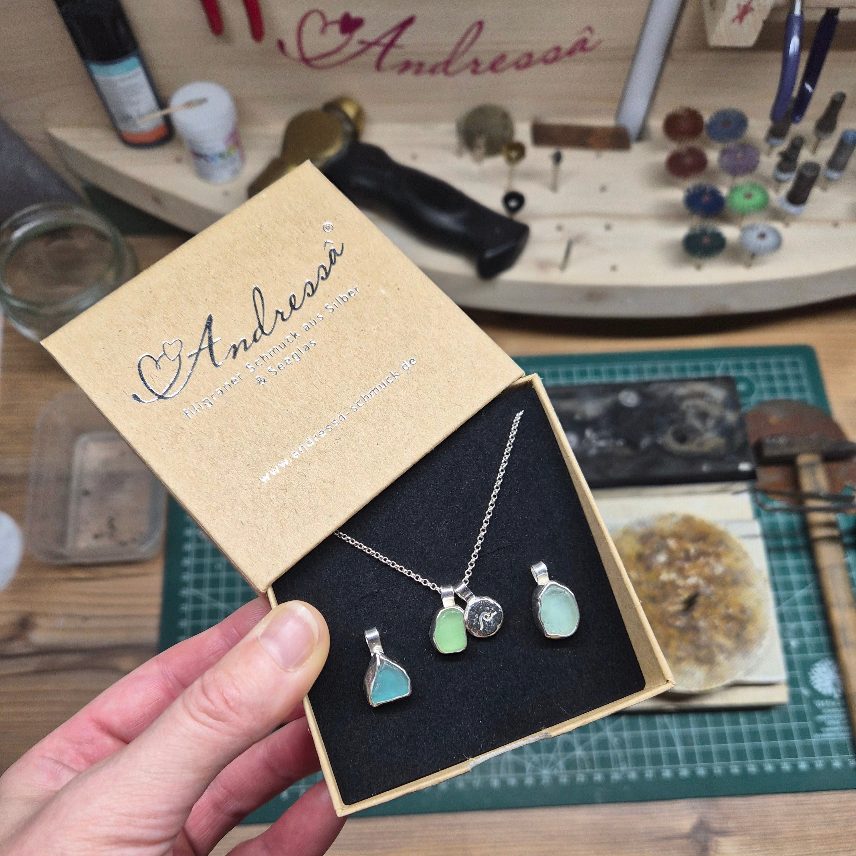 Seeglas Kette 3D Symbol Anhänger massiv Silber