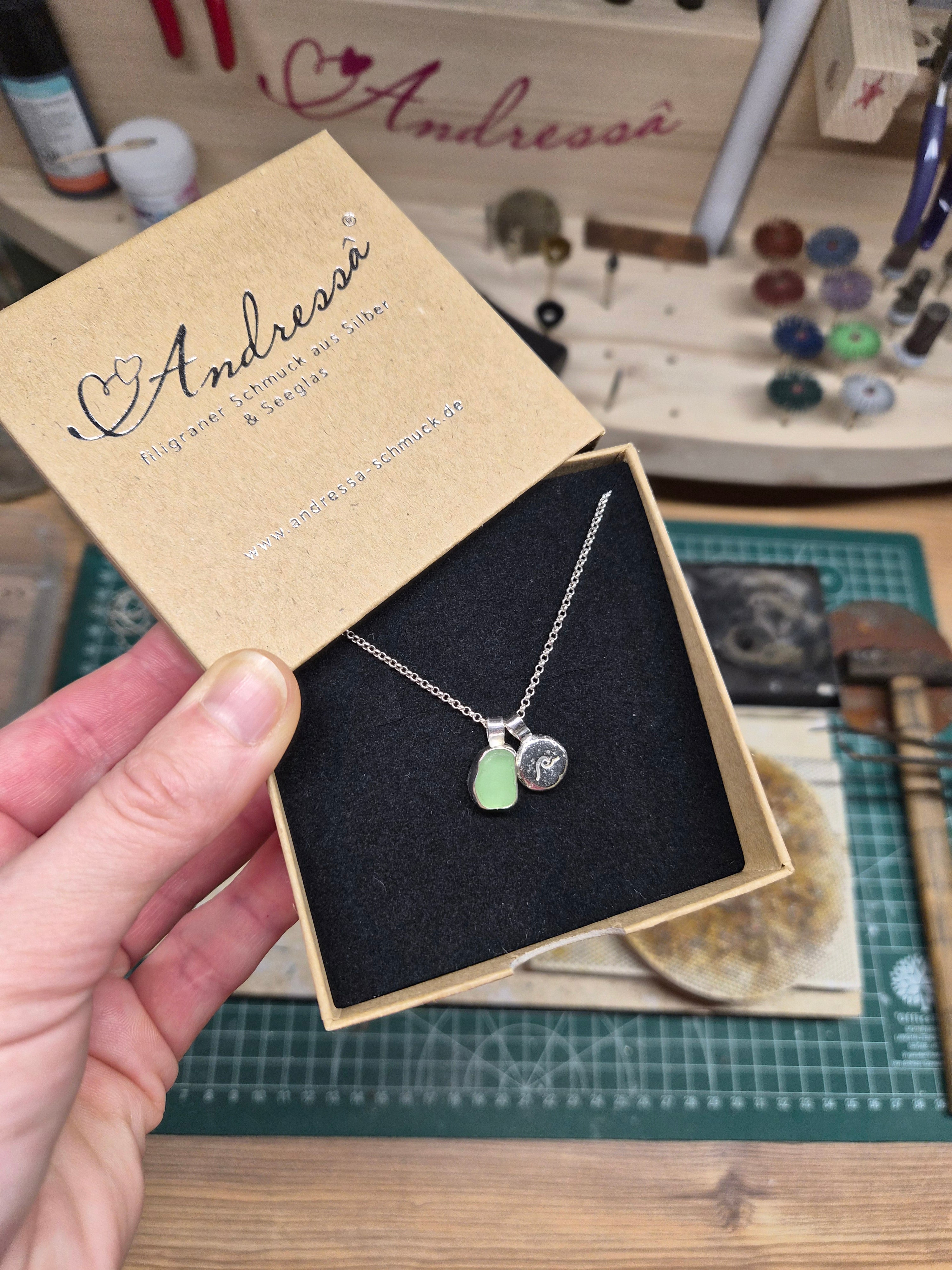 Seeglas Kette 3D Symbol Anhänger massiv Silber