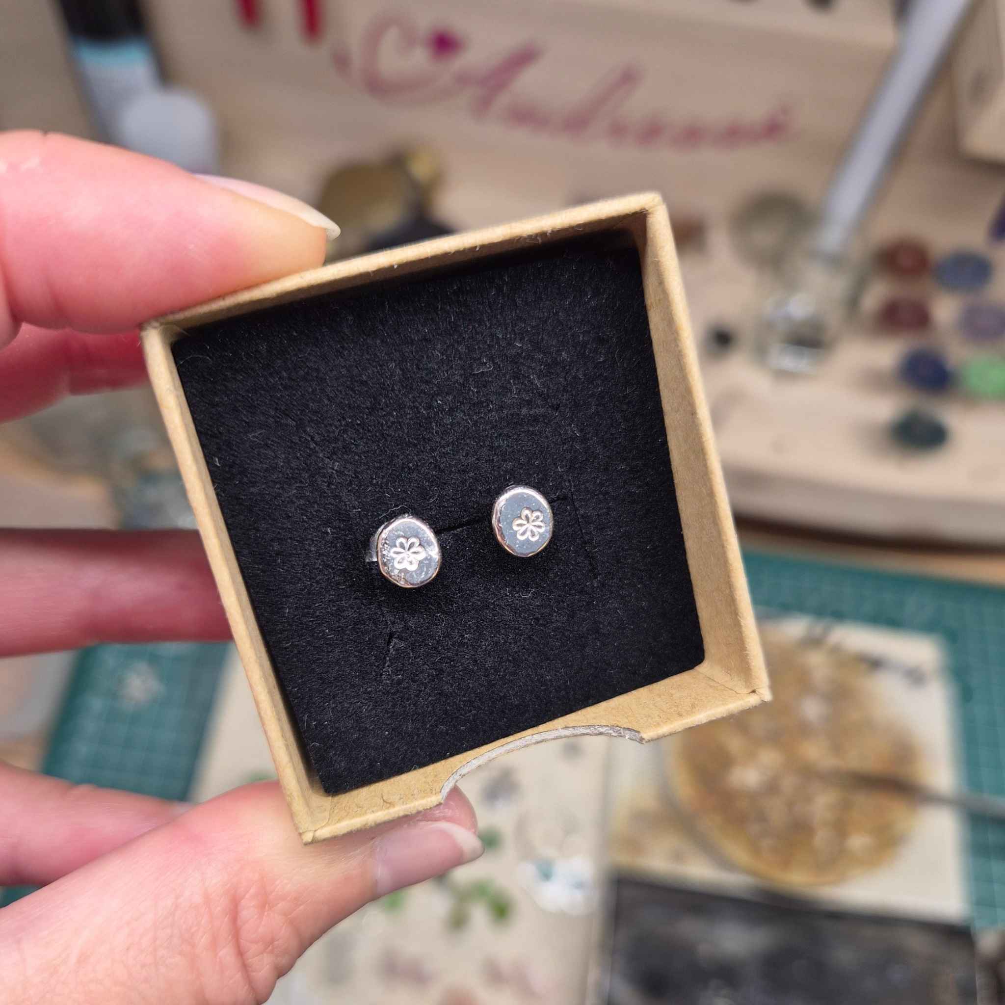 Kleine Ohrstecker 925 Silber | Handgeschmiedet | Pur, Herz oder Blume