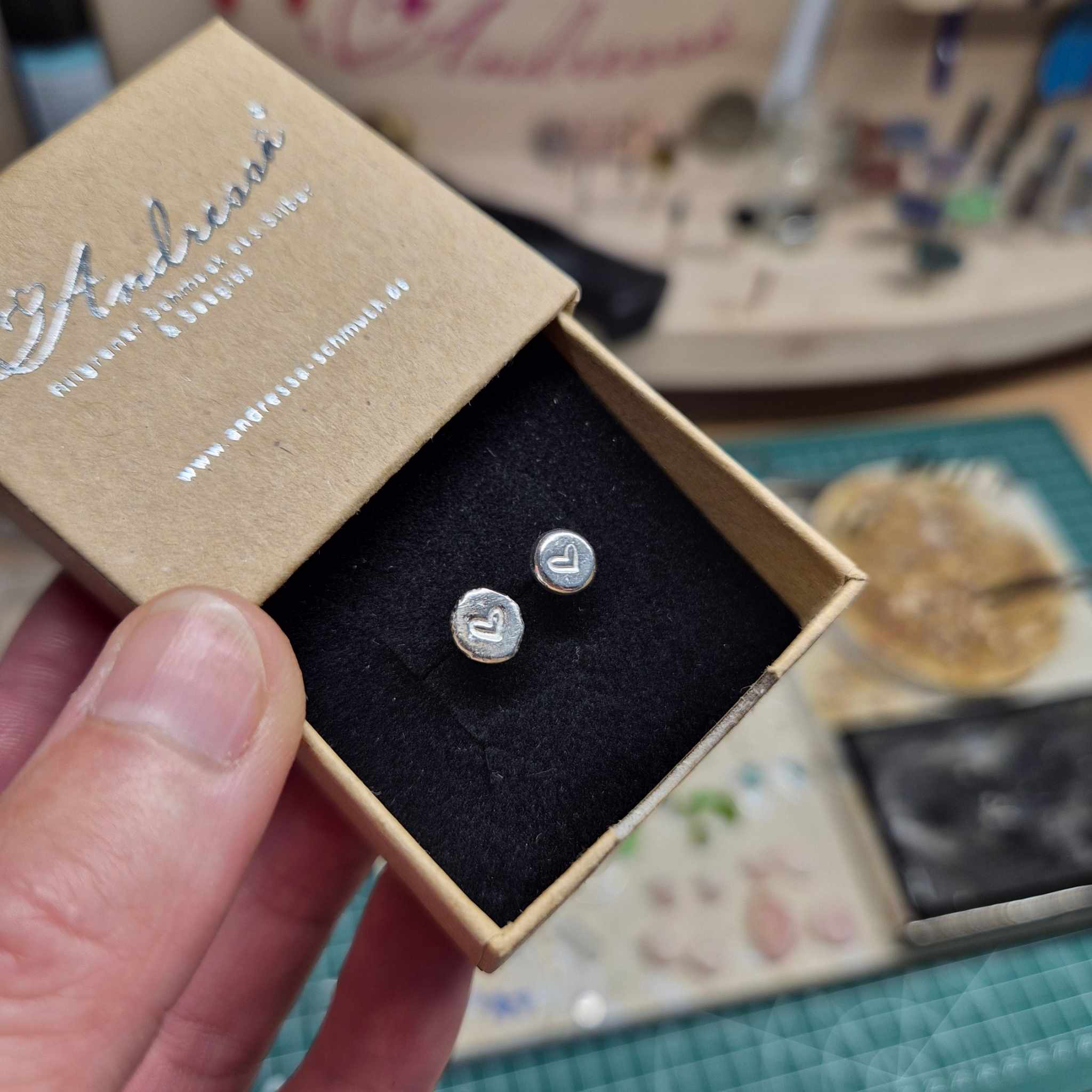 Kleine Ohrstecker 925 Silber | Handgeschmiedet | Pur, Herz oder Blume