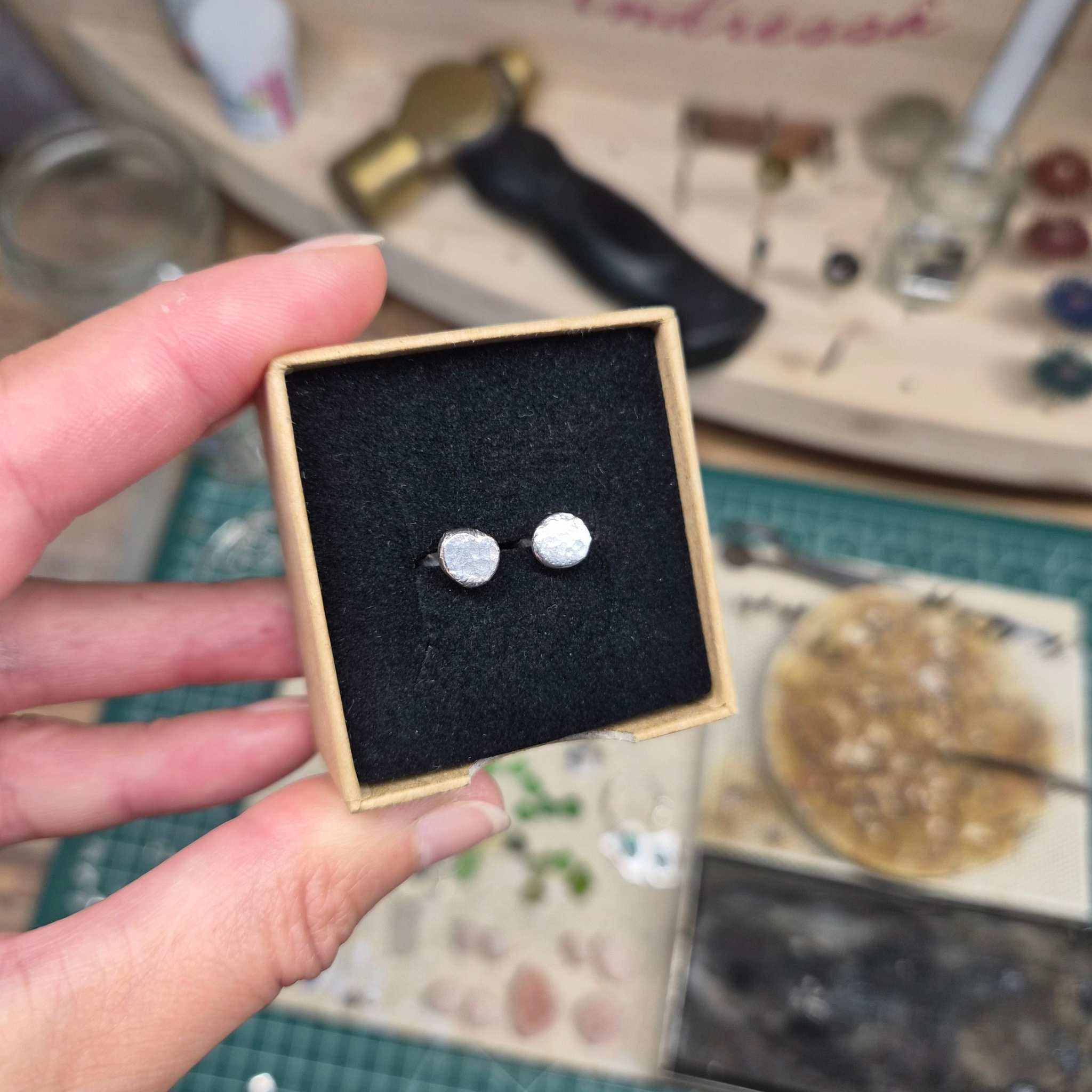Kleine Ohrstecker 925 Silber | Handgeschmiedet | Pur, Herz oder Blume