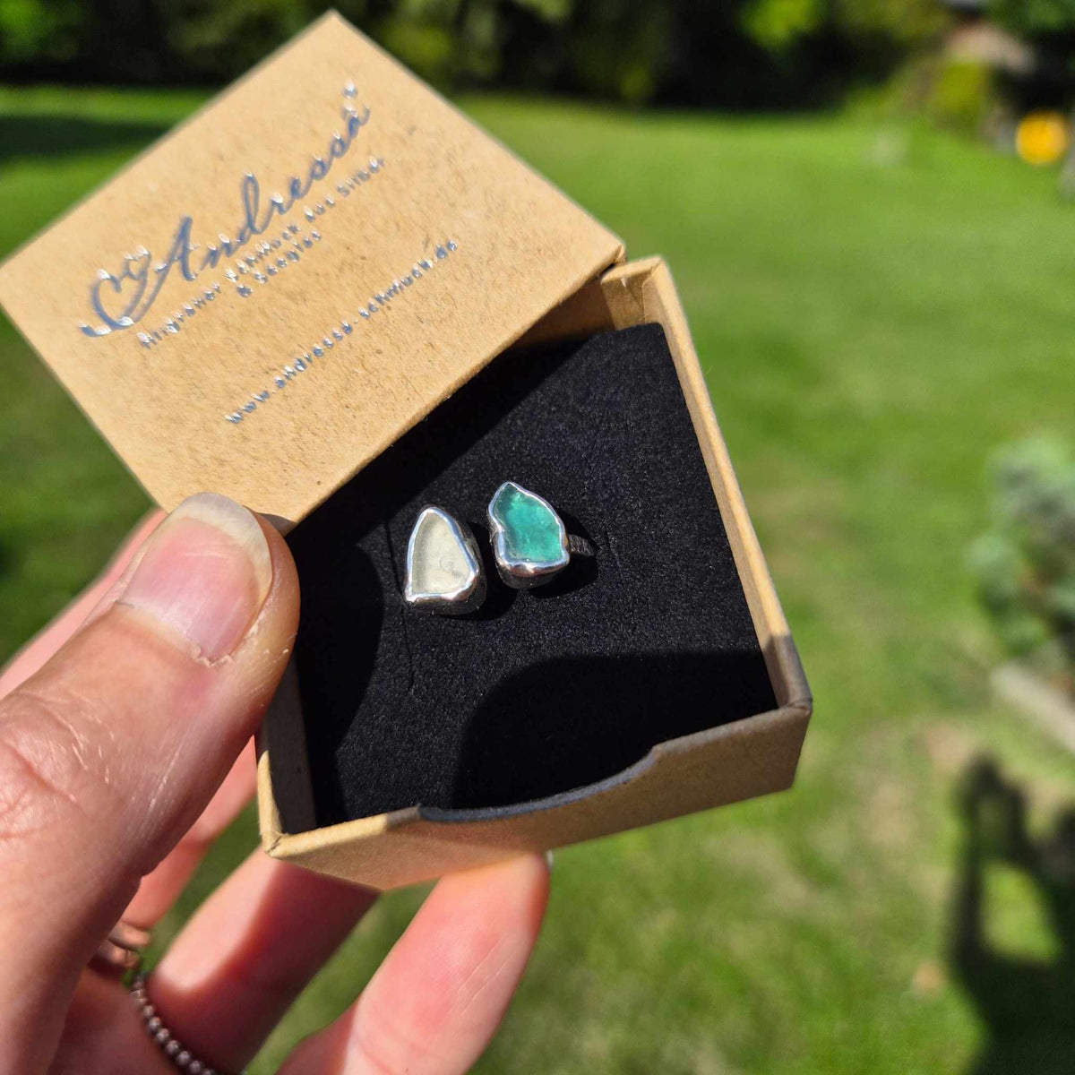 Seeglas Ring Duo  ·  Handgeschmiedet 935 Silber · Zwei Seeglasstücke von Rügen