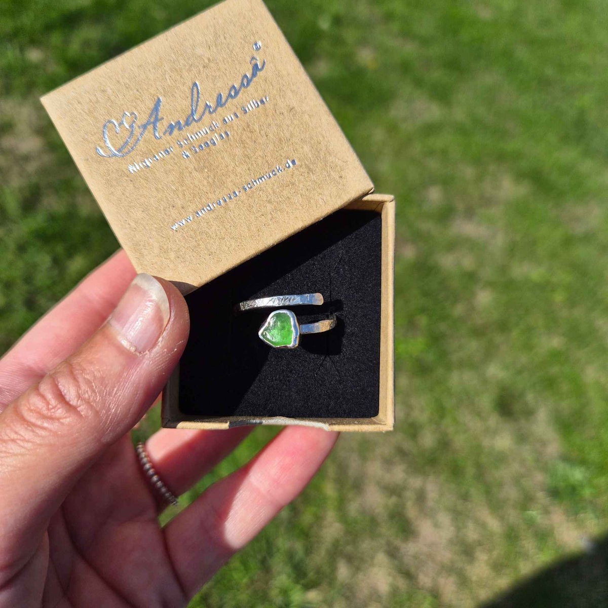 Seeglas Ring Schlange · offen · grünes Seeglas, 6 weitere Farben