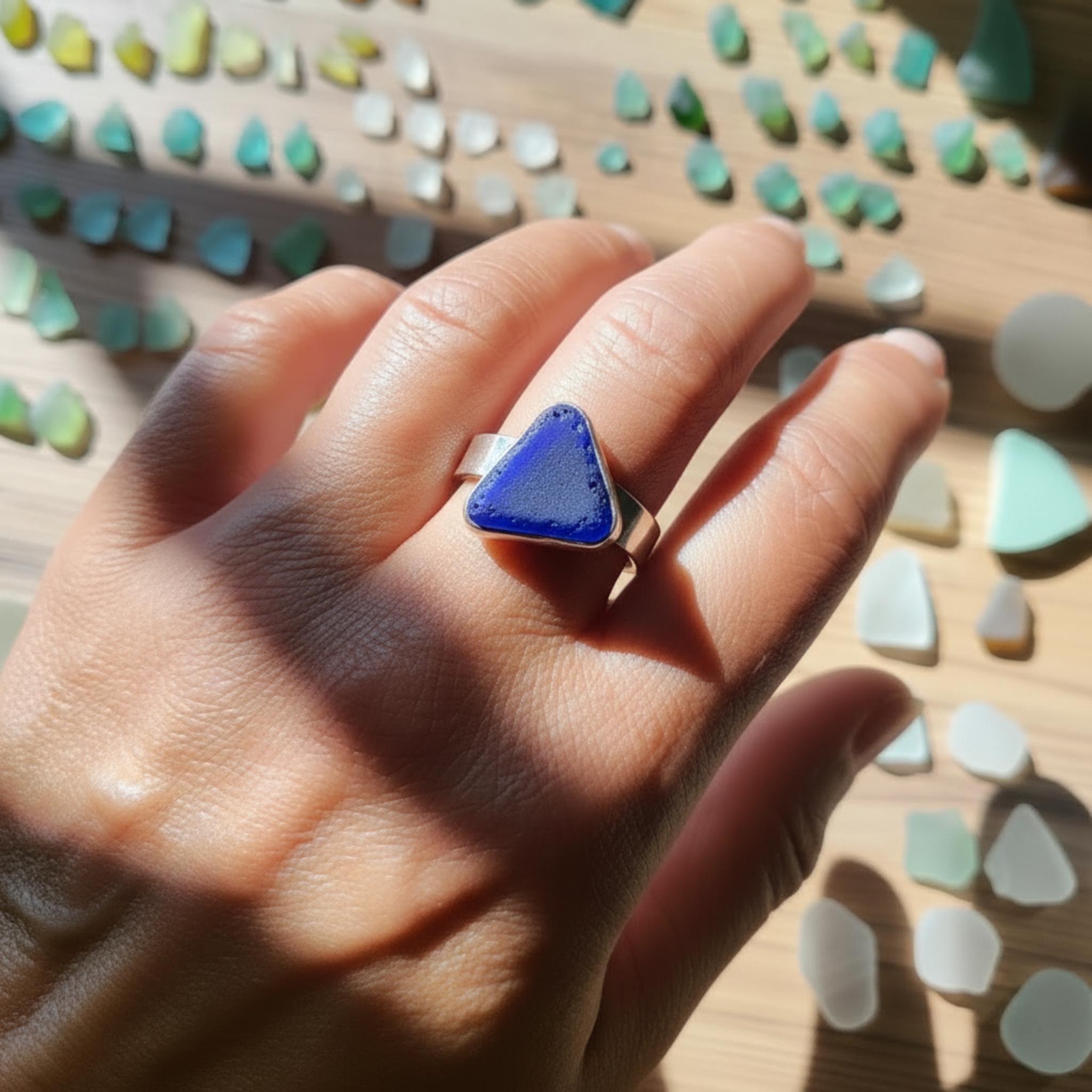 Seeglas Ring Statement massiv Silber Bandring | Rügen handgeschmiedet edel