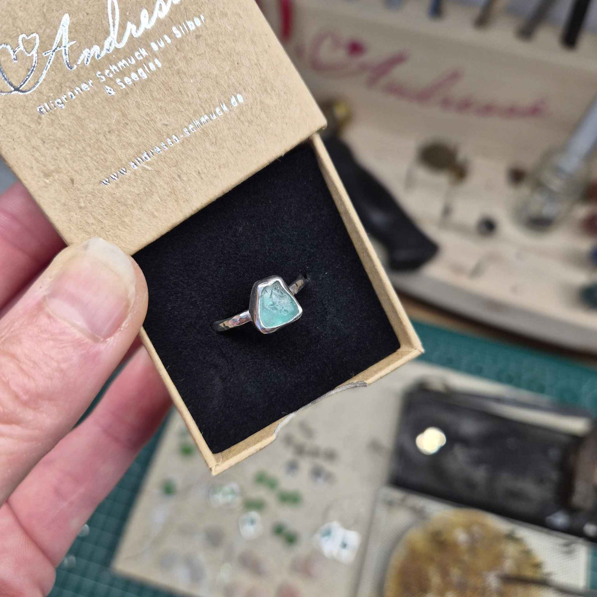 Seeglas Ring Verlobungsring · Hammerschlag · Aquamarin