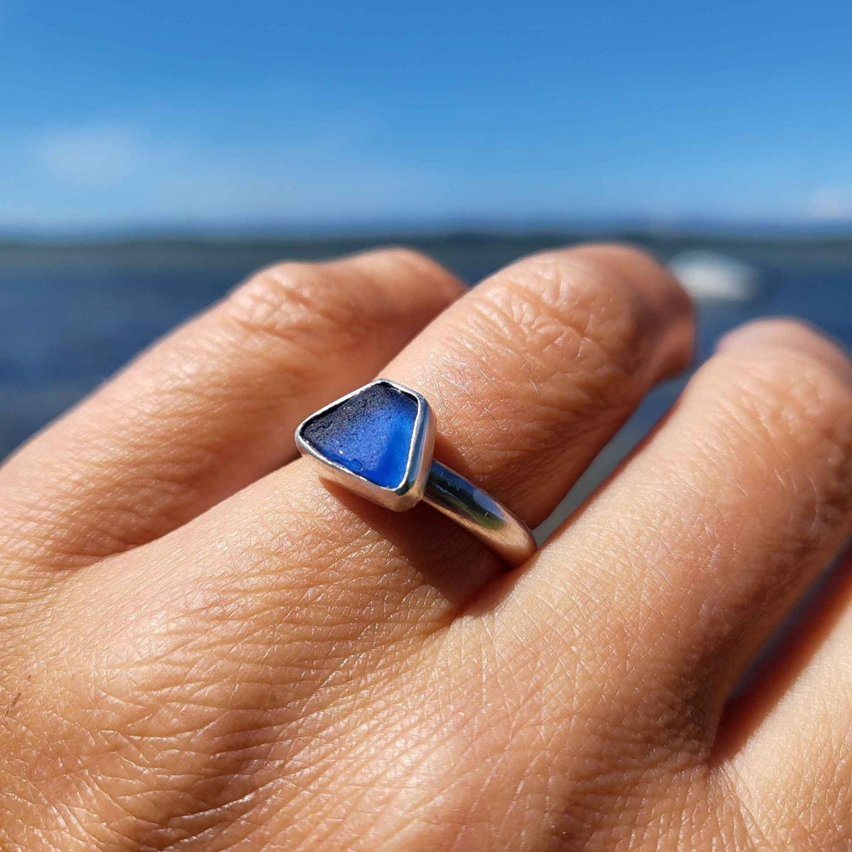 Seeglas Ring aus eigenem Seeglas · Handgeschmiedet 925 Silber · Rügen