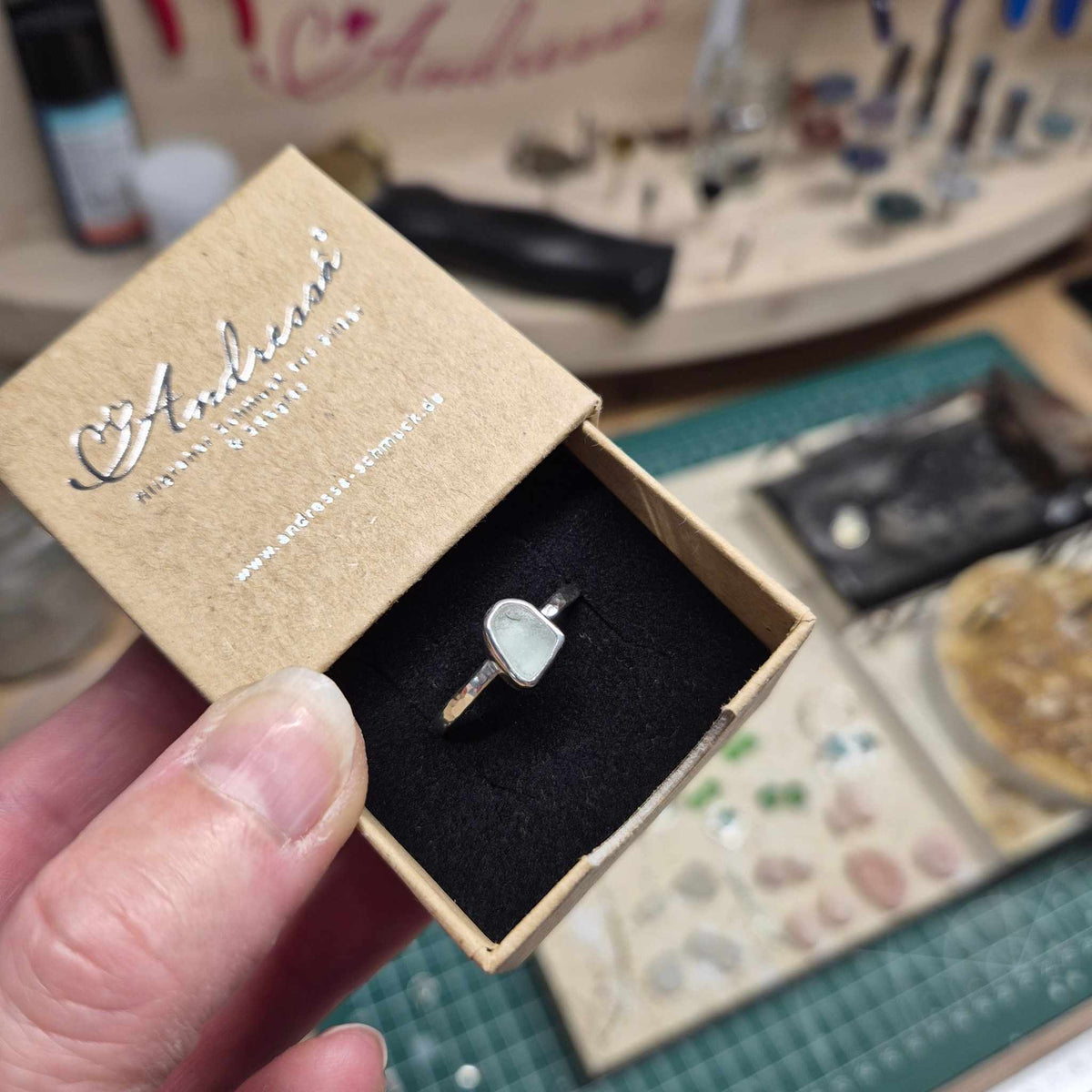 Seeglas Ring schmal · modern · 935 Silber, 5 Farben zur Auswahl