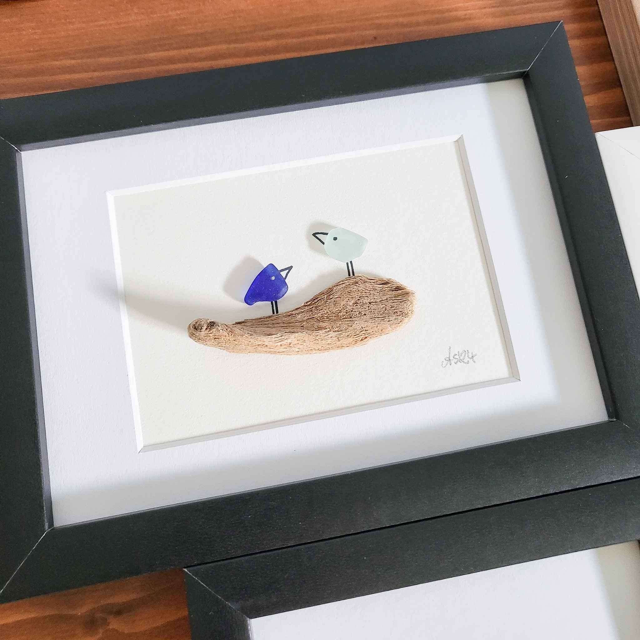 Seeglasbild Paar minimalistisch - romantisches Geschenk aus Seeglas & Treibholz andressa schmuck ruegen