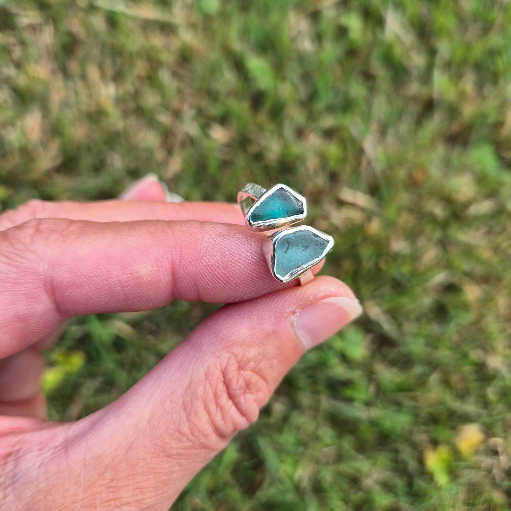 Seeglas Ring Duo  ·  Handgeschmiedet 935 Silber · Zwei Seeglasstücke von Rügen