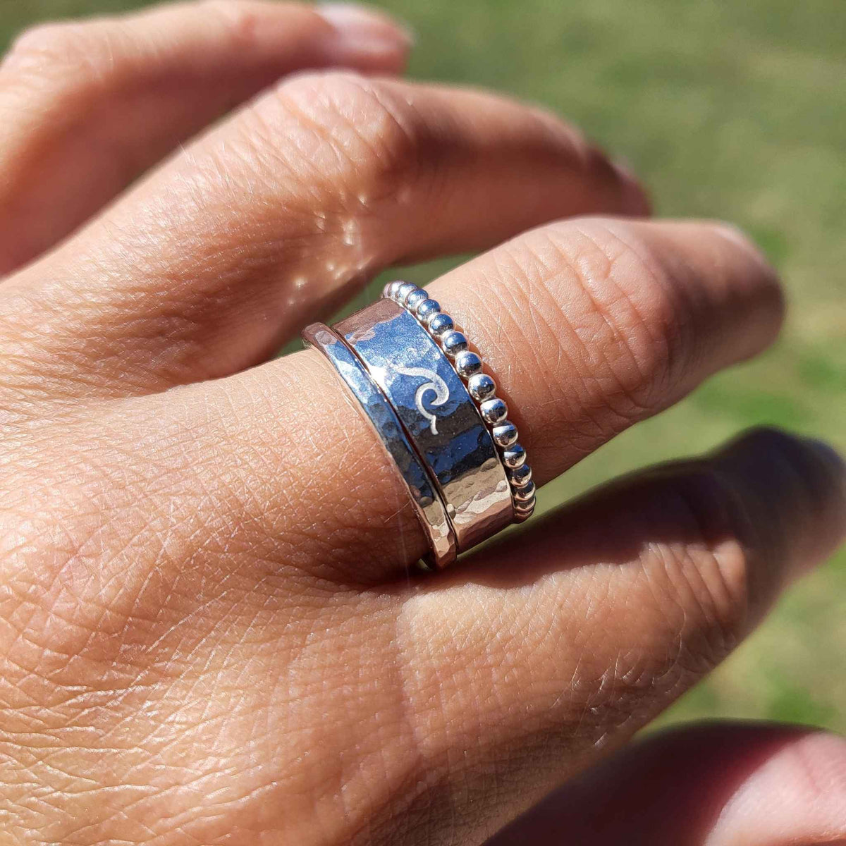 Vorsteckring Silber handgeschmiedet  Hammerschlag aus 935 Silber andressa schmuck