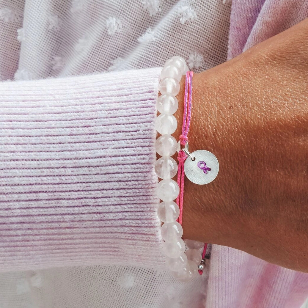 Andressâ Brustkrebs Armband in Pink mit Schleife - handgefertigt