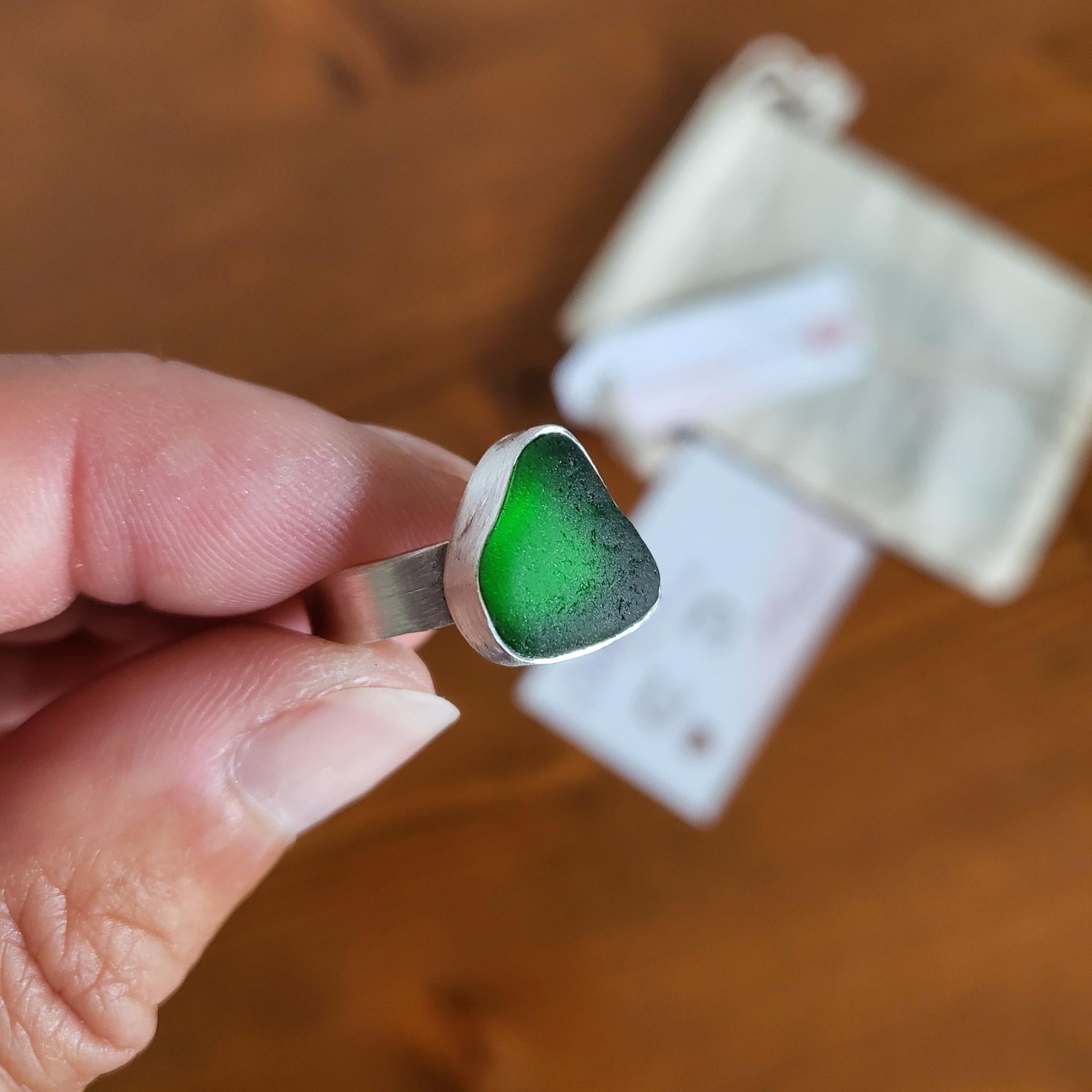 Seeglas Ring Statement massiv Silber Bandring | Rügen handgeschmiedet edel