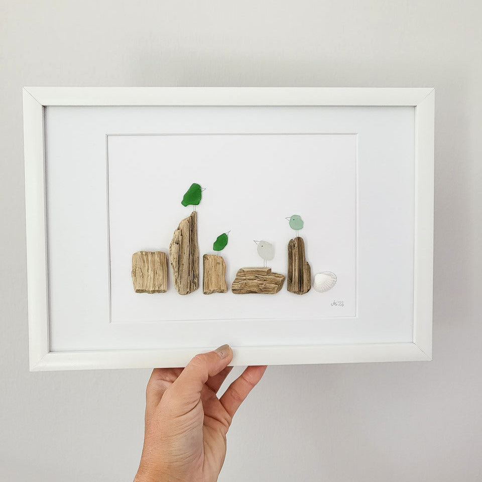 Seeglasbild Beachlife Big 2.0 - mit Treibholz, Steinen, Muscheln und echtem Seeglas aus der Ostsee