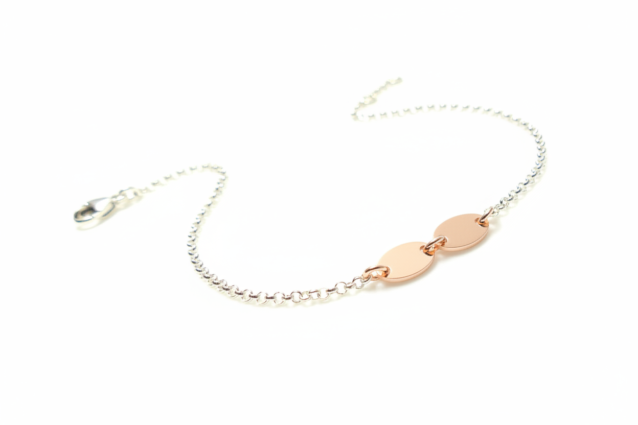 2 ovale Initialen 925 Silberarmband