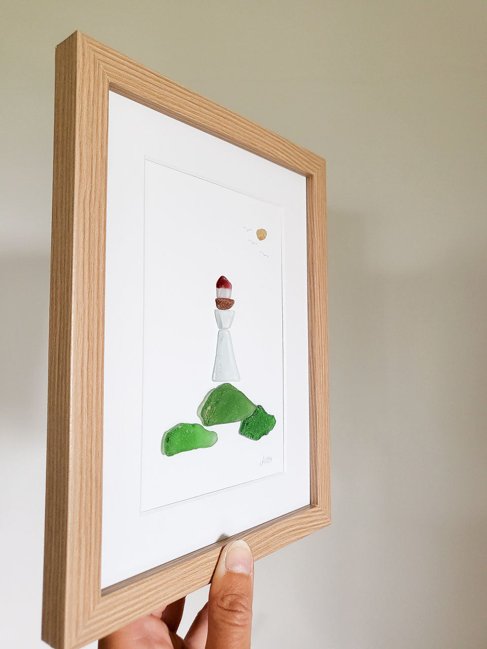 Seeglasbild Leuchtturmzauber - mit Steinen und echtem Seeglas aus der Ostsee